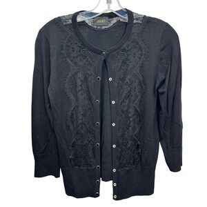 LIU JO Milano Eyelash Black Lace 3/4 Sleeve Snap Front Cardigan Women 44 S